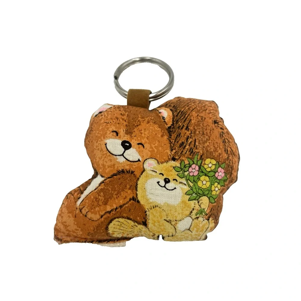 New Vintage 1970s  Hallmark Keychain Key‎ Chain Fabric Smiles For Sharing Bear